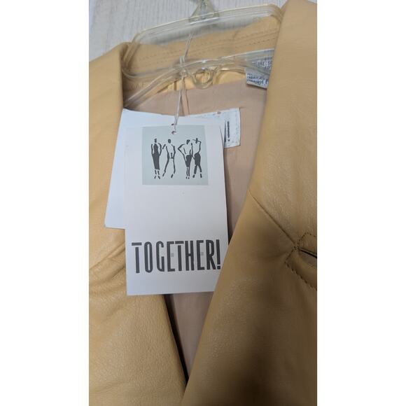 Together! butter yellow leather jacket Blazer 4 button career Womens size 12 - Picture 7 of 12